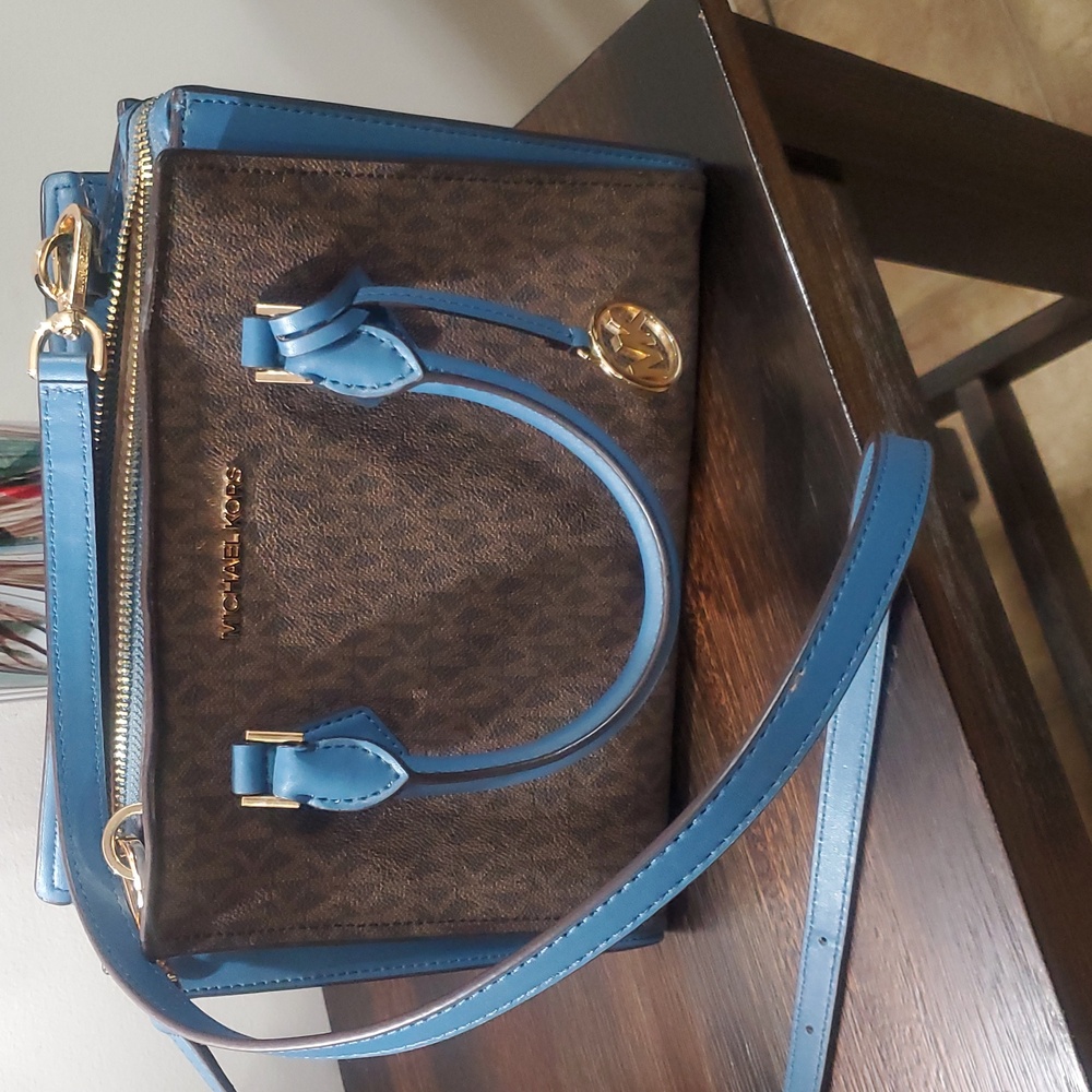 Michael Kors Satchel in Blue and Brown   Crossbody